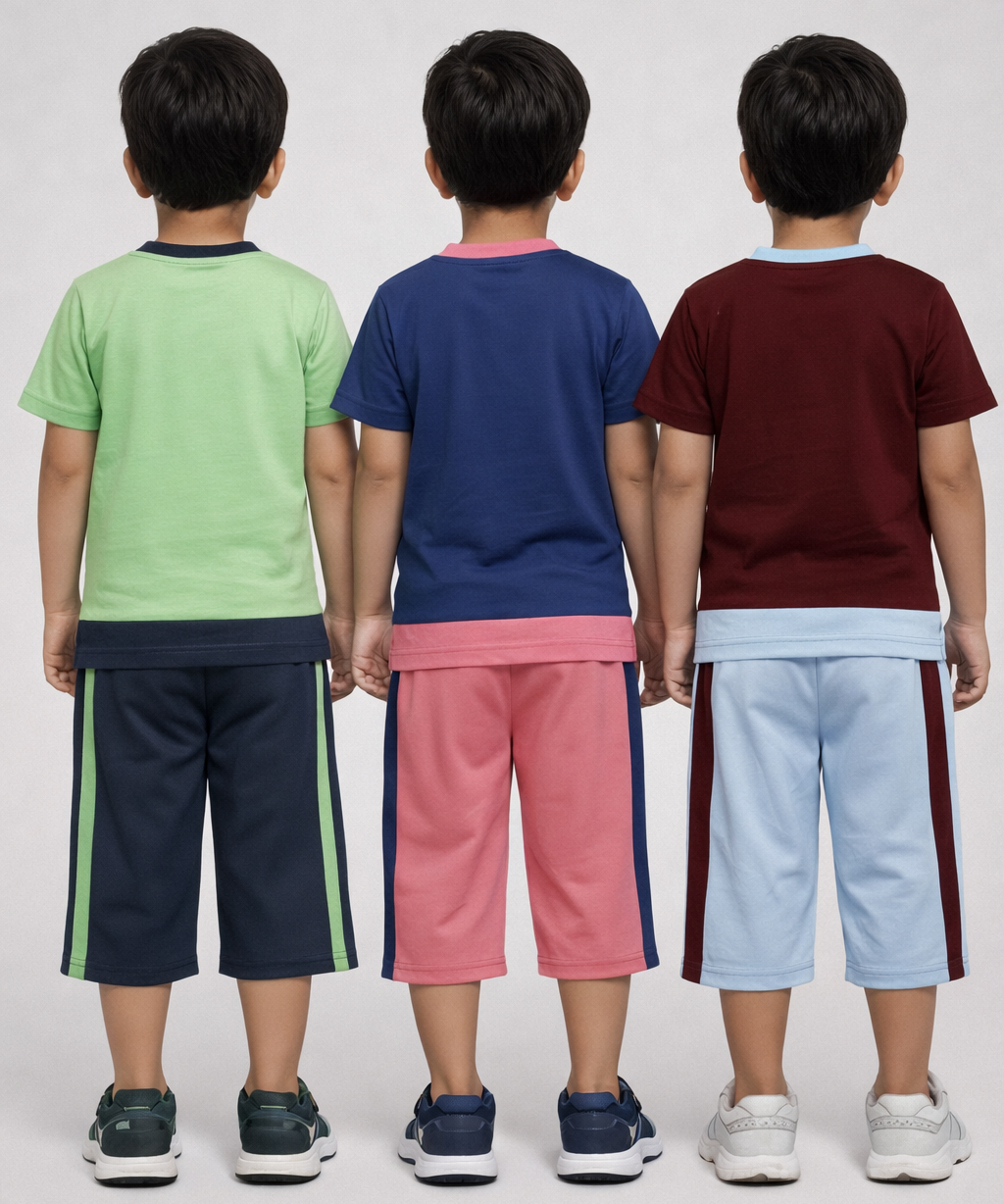 Boy Kid Co-ord Set | Half sleeve T-shirt and 3/4 pant for Boy Kids | Sizes Age 4 to 7 Years (Pack of 3 Set) - 927