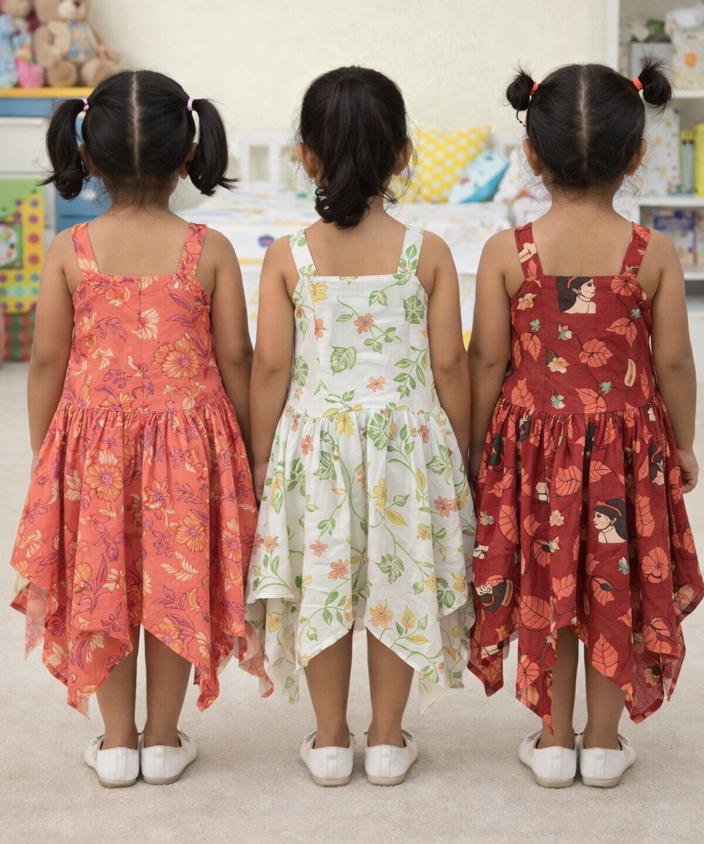 Fish Frock Floral Printed | Casual wear for Girl Kids Age 2 To 7 Years (Pack of 3)
