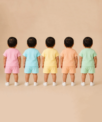 Boy & Girl Babies Poly Cotton Half Sleeve Printed Top & Shorts Co-ord Set | 0-6 Months (Pack of 5) - Style 4