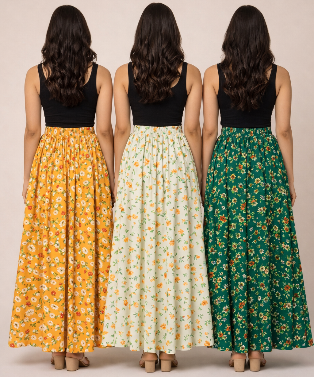 Rayon Floral Printed Skirt for Women Casual & Party Wear | Combo (Pack of 3)