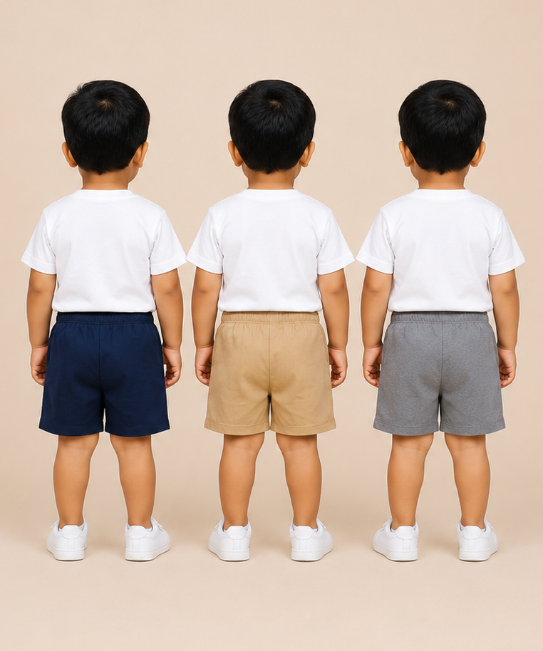 Pure Cotton Plain Shorts for Boys Kid with Elastic Age 3 Months to 4 Years (Pack of 3)