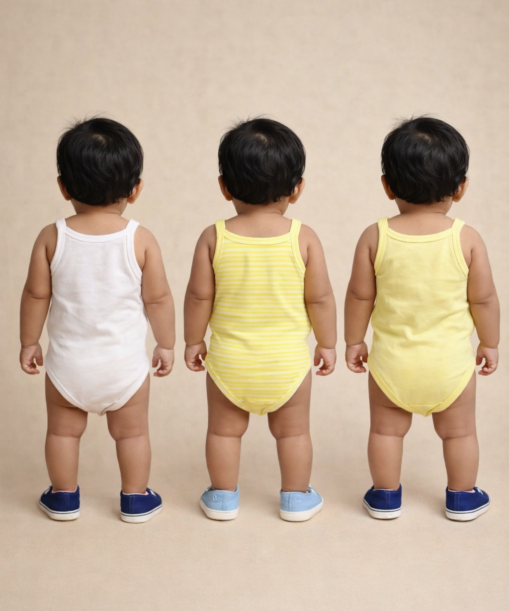 Boy & Girl Baby Tank Bodysuit | 100% Pure Cotton | Age 0-12 Months (Pack of 3 Combo)