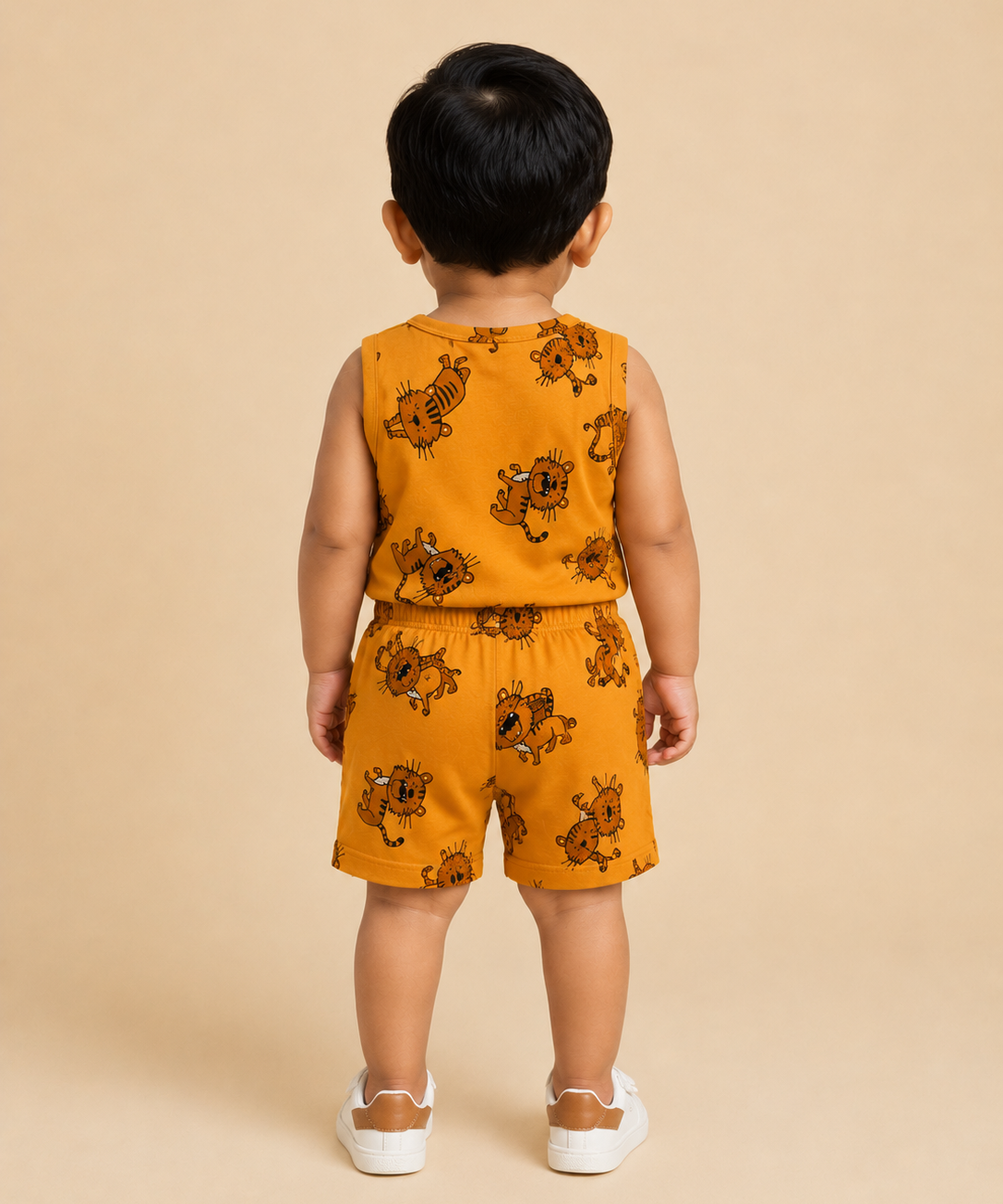Pure Cotton | Cartoon Tiger Printed | Kids Sleeveless T-Shirt & Shorts Combo Set for Baby Boys | Age 1 to 10 Years