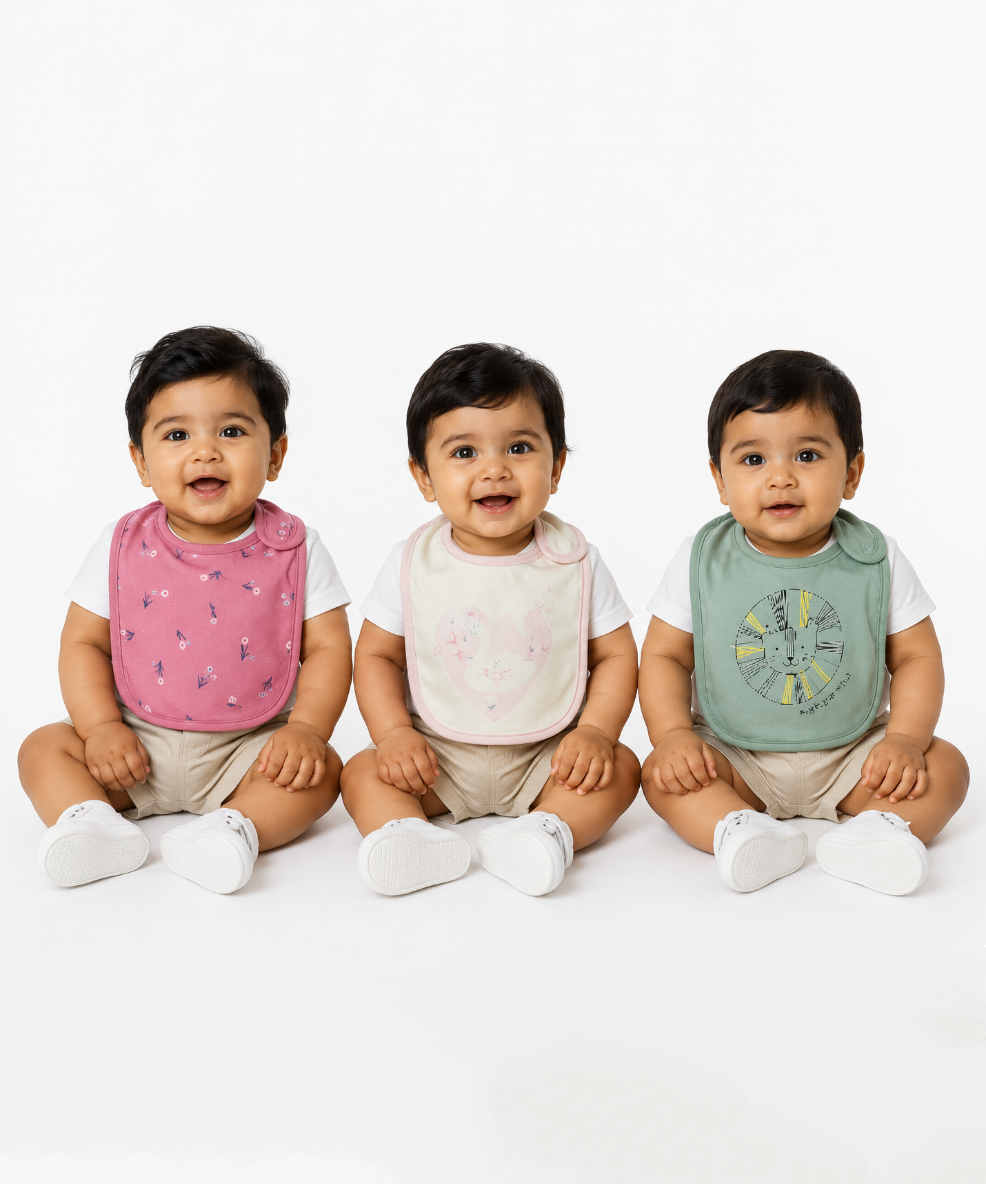 Baby Feeding Bibs 100% Pure Cotton for 3–12 Months (Pack of 3)
