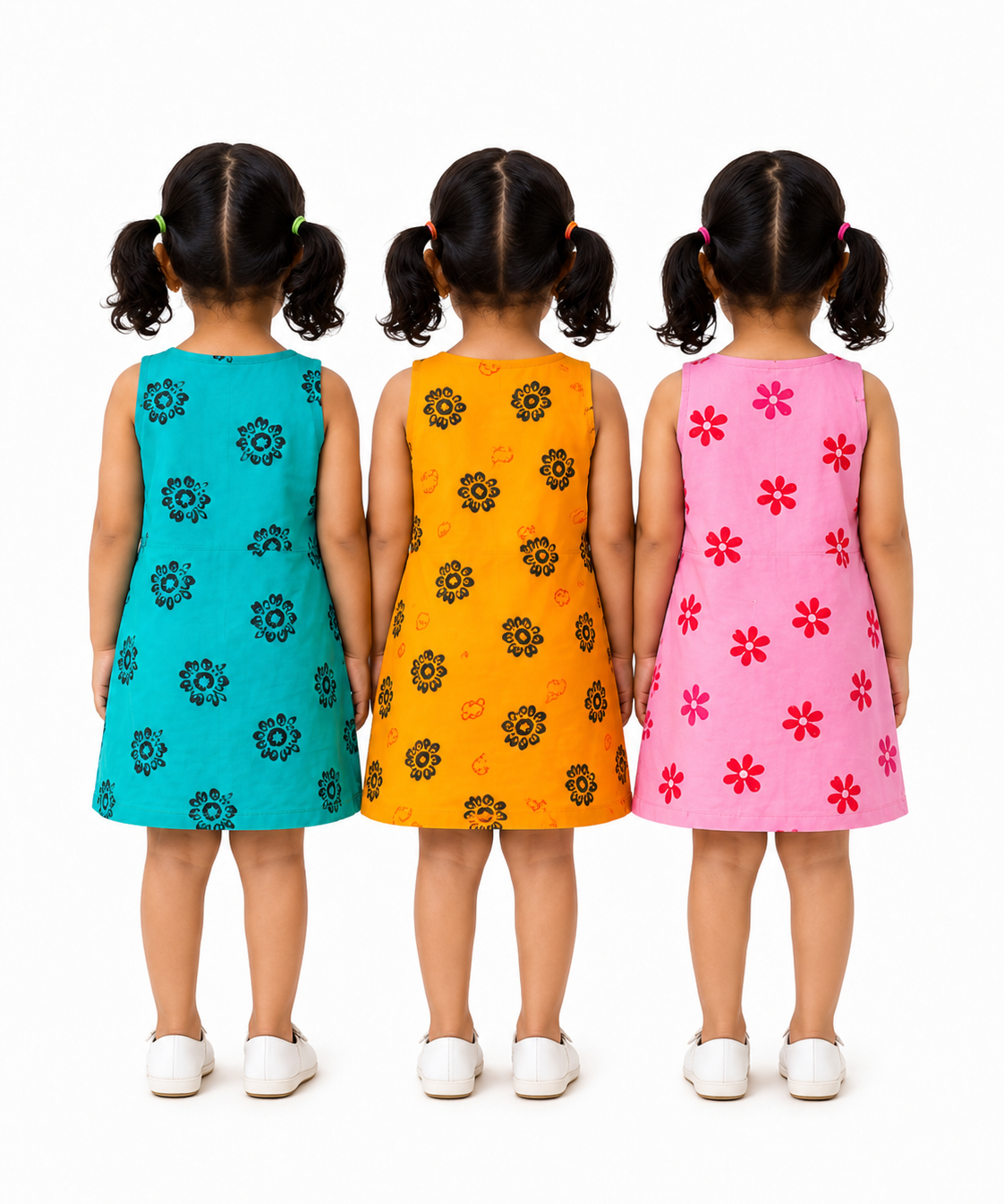 Girls 100% Cotton Printed 0 To 4 Years Gown Dress/Frock Dress (Pack of 3)