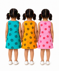 Girls 100% Cotton Printed 0 To 4 Years Gown Dress/Frock Dress (Pack of 3)
