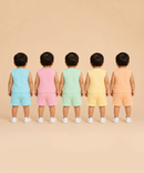 Boy & Girl Babies Poly Cotton Sleeveless Printed Top & Shorts Co-ord Set | 0-6 Months (Pack of 5) - Style 3