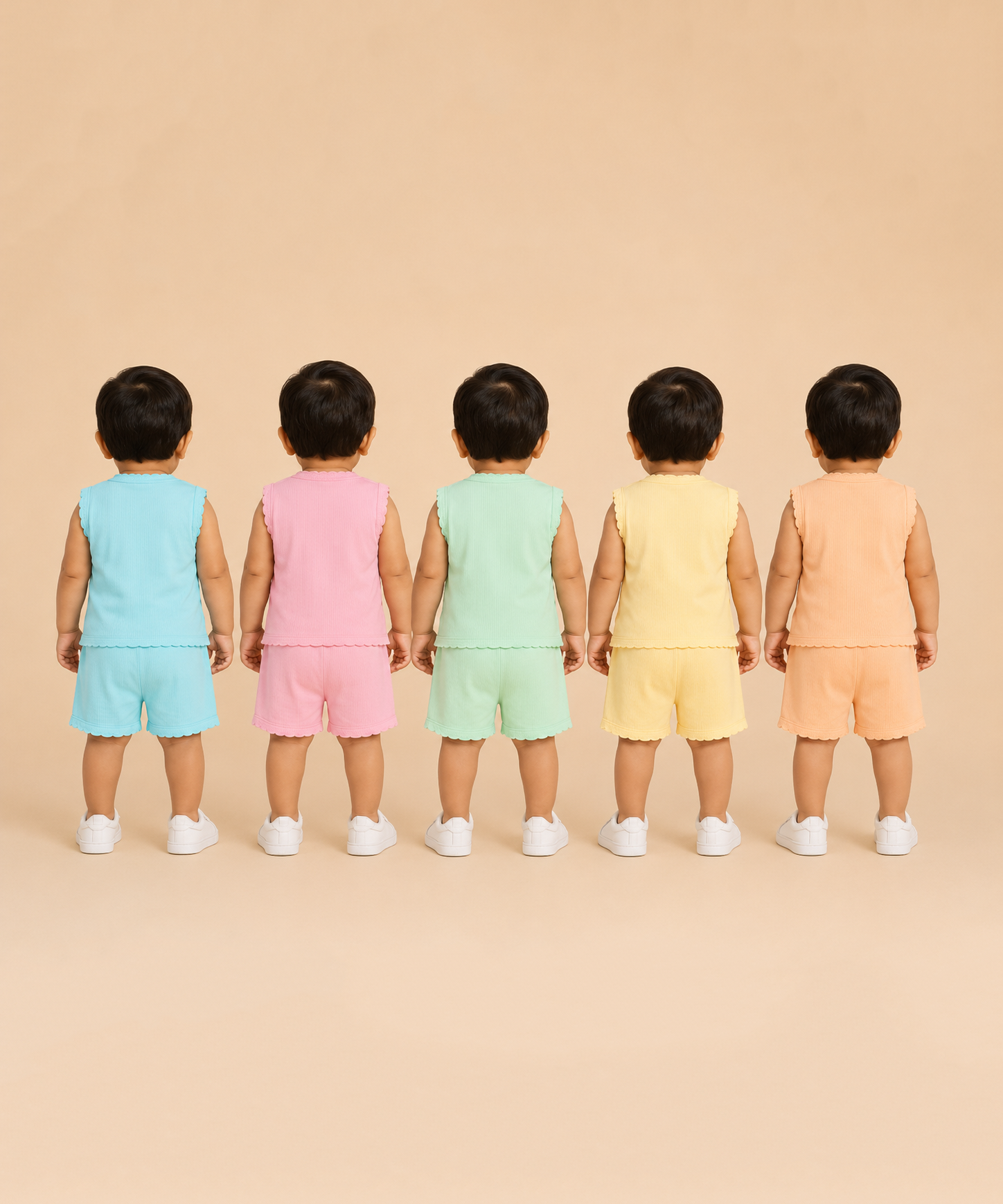 Boy & Girl Babies Poly Cotton Sleeveless Printed Top & Shorts Co-ord Set | 0-6 Months (Pack of 5) - Style 3