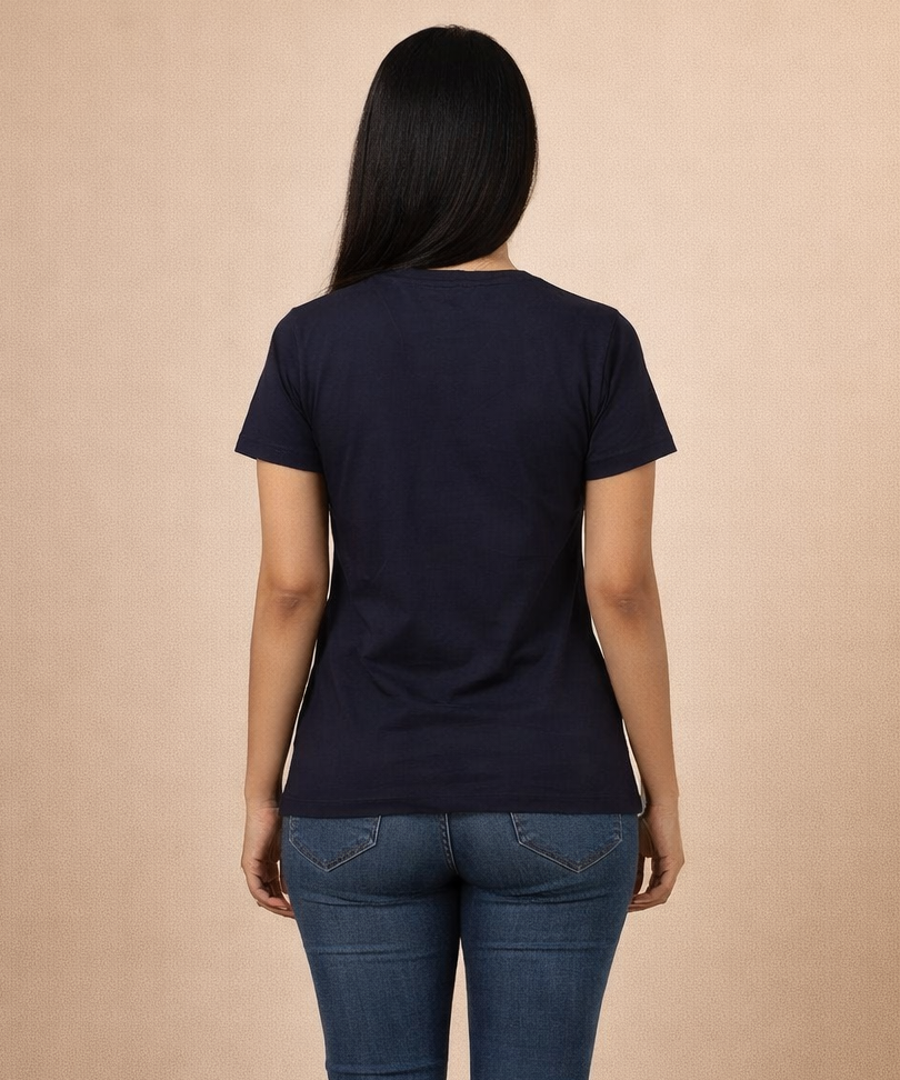Premium Woman Half Sleeve T-Shirt / Round Neck Printed T-Shirt / Navy Colour