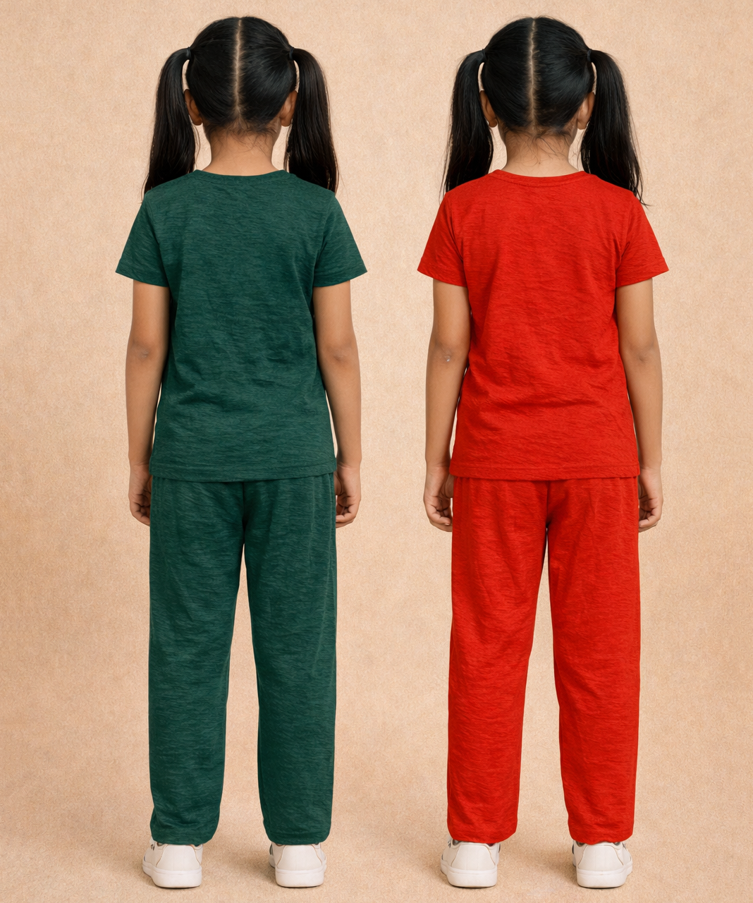 Girls Textured Polyester Co-ord Set | Half Sleeve Top & Pants | Pack of 2 Pieces
