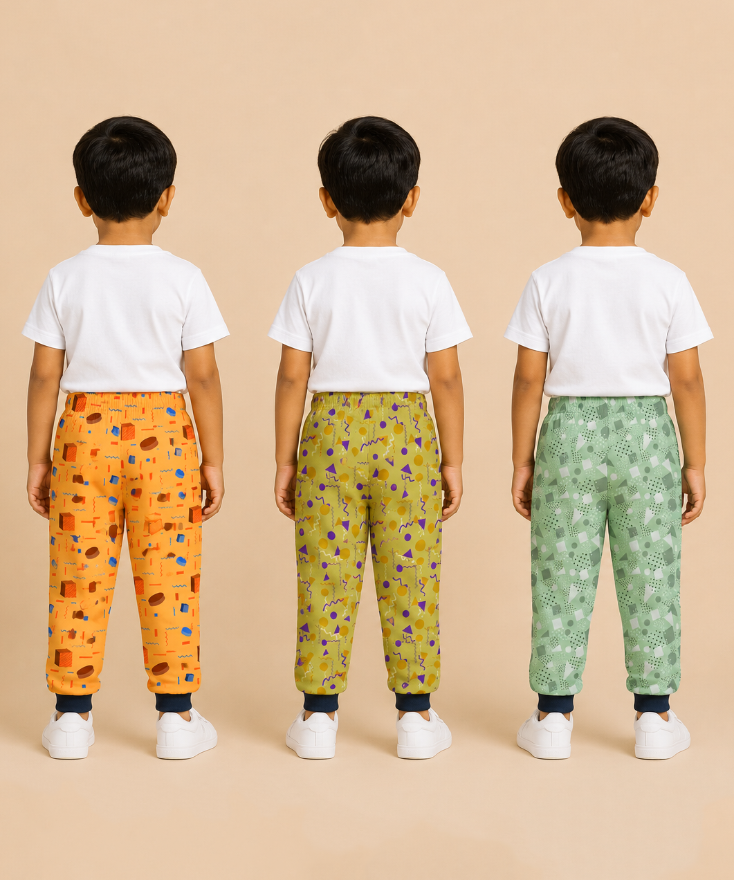 Kids Printed Cotton Track Pants for Boys | Soft Elastic Waist Full Length Joggers | Age 6 Months-5 Years | Pack of 3 Pieces