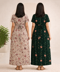 Maternity Feeding Maxi Dress | Nursing Friendly Nighty Style (Pack of 2 Pieces)