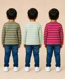 Kids Boys Cotton Stripes Full Sleeve T-shirt | Age 0-3 Years (Pack of 3)