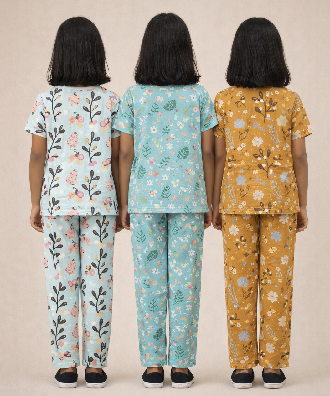 Girl Kids All Over Printed Co-ord Set | Tshirt and Pant | Age 2 to 10 Years (Pack of 3 Sets)