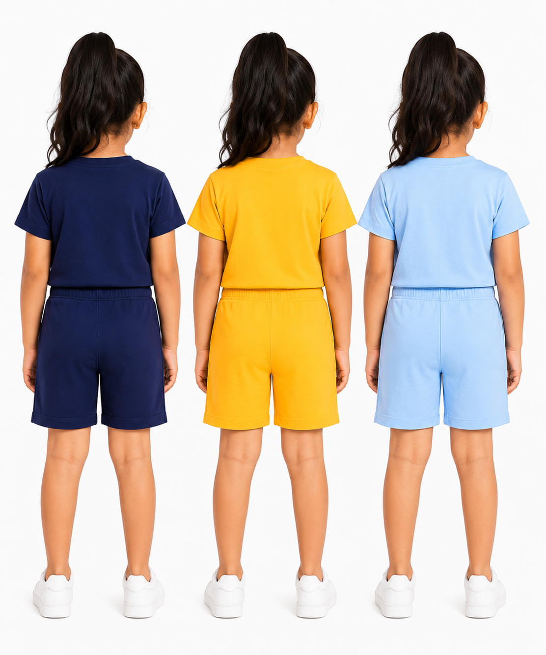 Kids Typography Print T-Shirt & Shorts Co-Ord Set for Girls | Age 6 Months-3 Years | Pack Of 3 Set Combo