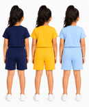 Kids Typography Print T-Shirt & Shorts Co-Ord Set for Girls | Age 6 Months-3 Years | Pack Of 3 Set Combo