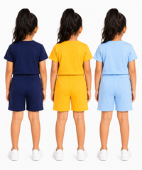Kids Typography Print T-Shirt & Shorts Co-Ord Set for Girls | Age 6 Months-3 Years | Pack Of 3 Set Combo