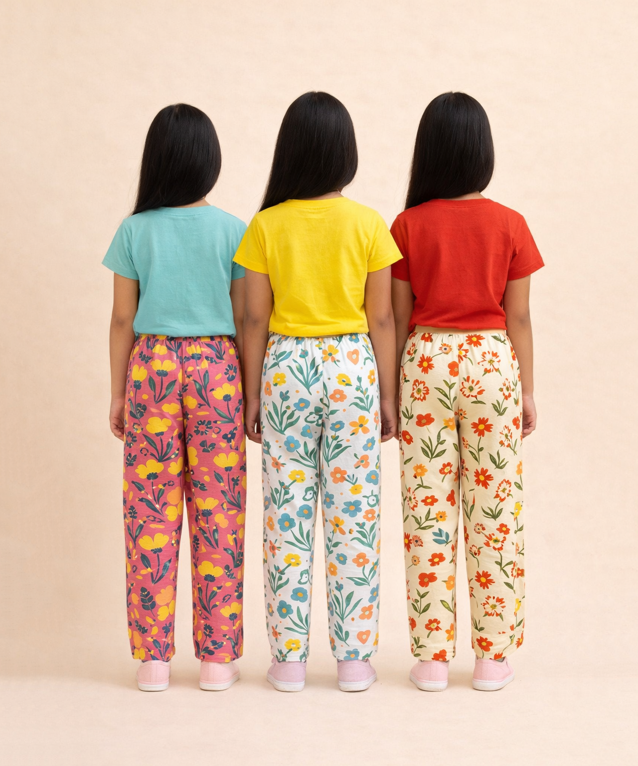 Girls Cotton Printed Track Pants (Pack of 3) | Nightwear & Casual | 6–9 Years
