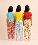 Girls Cotton Printed Track Pants (Pack of 3) | Nightwear & Casual | 6–9 Years
