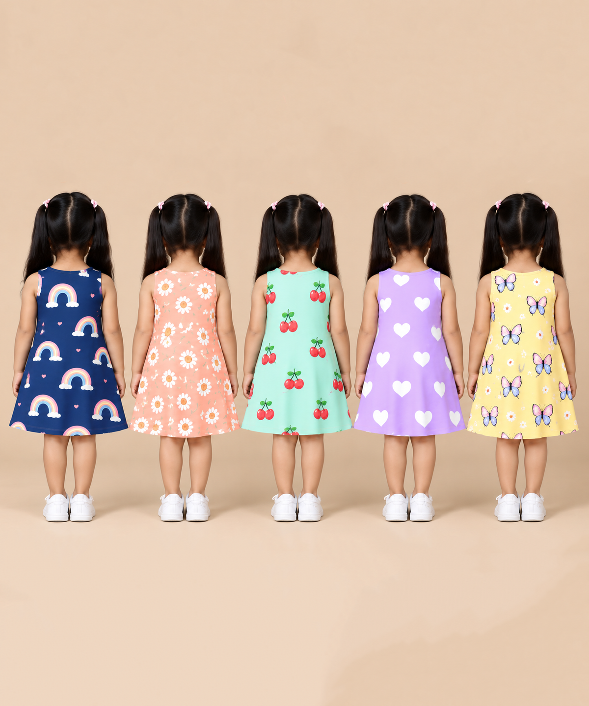 Girls 100% Cotton All Over Printed 2 To 5 Years Gown Dress/Frock Dress (Pack of 5)