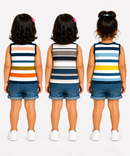 Cotton Stripes Girls Kids Sleeveless Tshirt (Pack of 3)