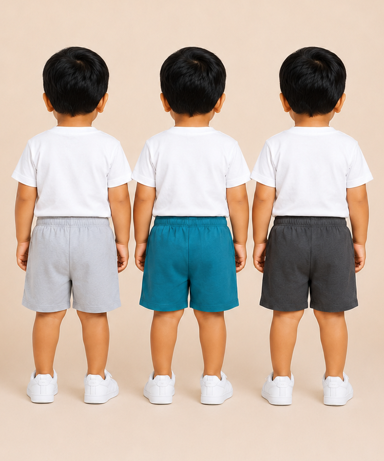 Pure Cotton Plain Shorts for Boys Kid with Elastic Age 3 Months to 4 Years (Pack of 3)