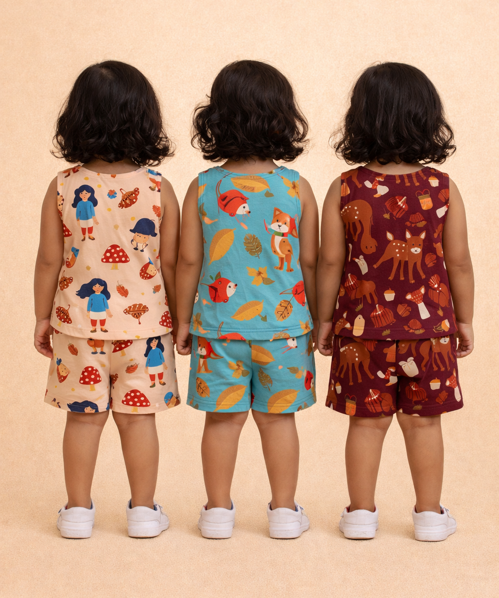 Girls Cotton Cartoon Printed Kids Sleeveless Set Combo | Age 0 to 3 Years | Sleeveless T-shirt & Shorts Co-ord Set (Pack of 3 Sets)