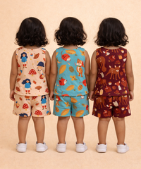 Girls Cotton Cartoon Printed Kids Sleeveless Set Combo | Age 0 to 3 Years | Sleeveless T-shirt & Shorts Co-ord Set (Pack of 3 Sets)