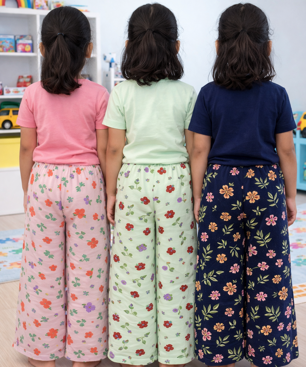 Printed Palazzo Pant | Casual Night wear for Girl Kids Age 4 To 10 Years (Pack of 3)