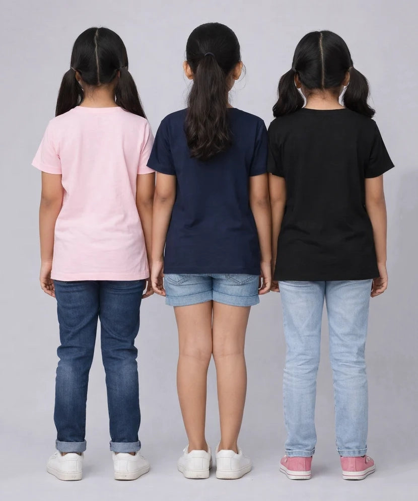 Girls Printed Casual Round Neck T-shirt (Pack of 3 Pieces)