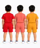Kids Typography Print T-Shirt & Shorts Co-Ord Set for Boys | Age 6 Months-3 Years | Pack Of 3 Set Combo