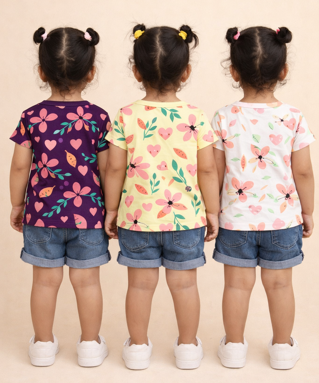 Kids Girls Cotton Printed T-shirt | 0 to 3 Years (Pack Of 3 Pieces)