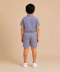 Polyester Checked Shirt and Shorts Set for Boy Kids Casual Wear Half Sleeve Co-Ord Set with Elastic Waist Shorts | Age 6 to 7 Years