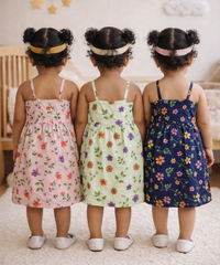 Girl Baby Sleeveless Cotton Frock Printed with Underwear | Age 0 to 6 Months (Pack of 3 Pieces)