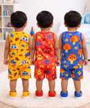 Boys Cotton Cartoon Printed Kids Sleeveless Set Combo | Age 0 to 3 Years | T-shirt & Shorts (Combo Set Pack of 3)