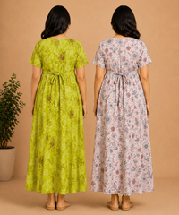 Maternity Feeding Maxi Dress | Nursing Friendly Nighty Style (Pack of 2 Pieces)
