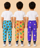 Kids Printed Cotton Track Pants for Boys | Soft Elastic Waist Full Length Joggers | Age 6 Months-5 Years | Pack of 3 Pieces