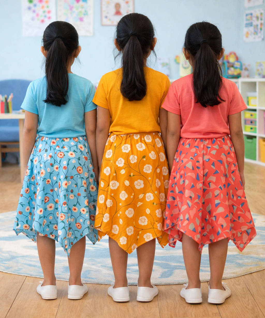Cotton Fish Midi Floral Printed Skirt | Casual wear for Girl Kids Age 2 To 9 Years (Pack of 3)