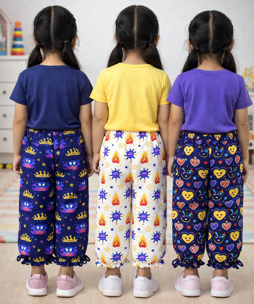 Pure Cotton Pajama Pant for Casual wear for Girl Kids Age 0 To 6 Years (Pack of 3)