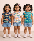 Kids Girls Cotton Printed T-shirt | 0 to 3 Years (Pack Of 3 Pieces)