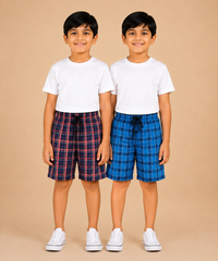 Kids Boys Checkered & Printed Cotton Shorts | Age - 5 to 10 Years | Soft Elastic Waist Casual Shorts | Combo Pack of 2 Pieces