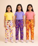 Girls Cotton Printed Track Pants (Pack of 3) | Nightwear & Casual | 6–9 Years