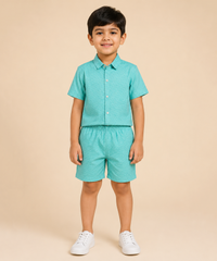 Polyester Printed Shirt and Shorts Set for Boy Kids Casual Wear Half Sleeve Co-Ord Set with Elastic Waist Shorts | Age 6 to 7 Years