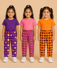Pure Cotton Girls Printed Track Pant for Casual Night wear for Kids | Age 0 To 8 Years (Pack of 3)
