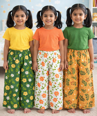 Printed Palazzo Pant | Casual Night wear for Girl Kids Age 4 To 10 Years (Pack of 3)