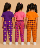 Pure Cotton Girls Printed Track Pant for Casual Night wear for Kids | Age 0 To 8 Years (Pack of 3)
