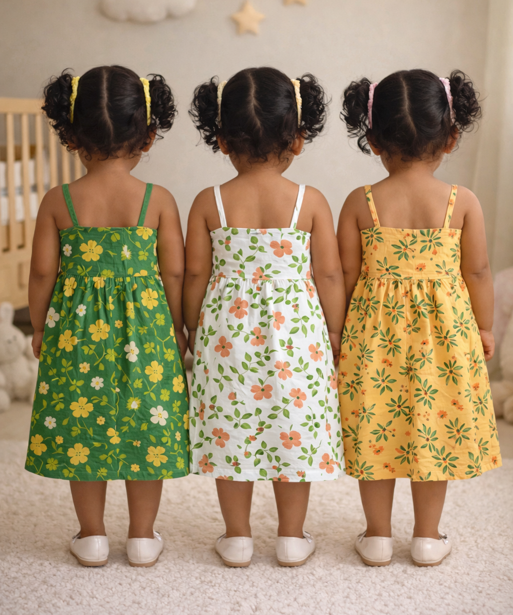 Girl Baby Sleeveless Cotton Frock Printed with Underwear | Age 0 to 6 Months (Pack of 3 Pieces)