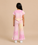 Polyester Printed Co-Ord Set for Girl Kids Casual Wear with Flared Pant & Boxy Top Style | Pink Yellow Heart Design | Age 1-10 Years