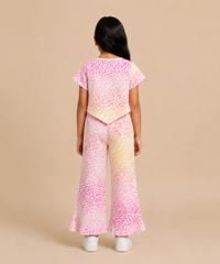 Polyester Printed Co-Ord Set for Girl Kids Casual Wear with Flared Pant & Boxy Top Style | Pink Yellow Heart Design | Age 1-10 Years