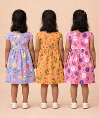 Girl Kids Frock 100% Cotton Floral Printed Gown Dress/Frock Dress | Age 1 to 8 Years (Pack of 3 Pieces)